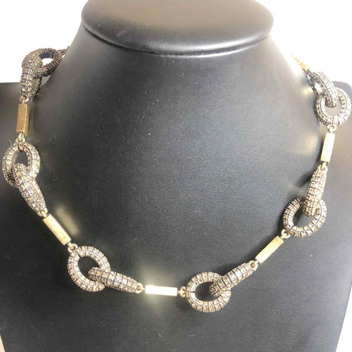 8201 J.Crew Goldtone Pave Link & Bar Necklace 16-18.5"