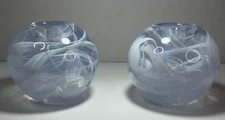 2 KOSTA BODA White Swirl Cool Moon Glass Candle Holder