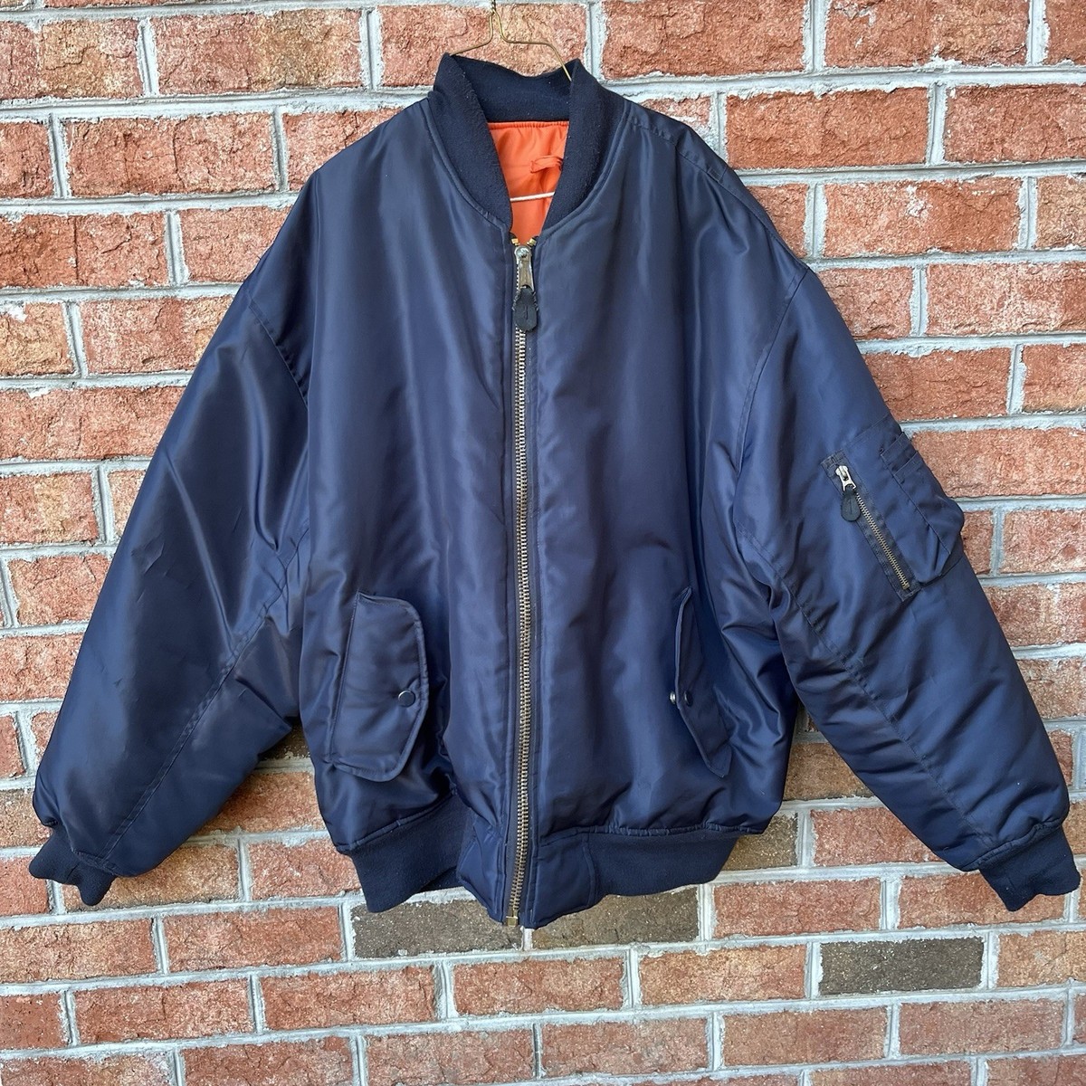 VTG MA-1 Bomber Jacket Men's M Flyer's Navy Blue & Orange