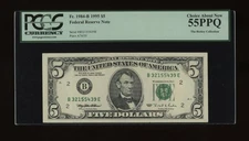 DBR 1995 $5 FRN New York Fr. 1984-B PCGS 55 PPQ Serial B32155439E
