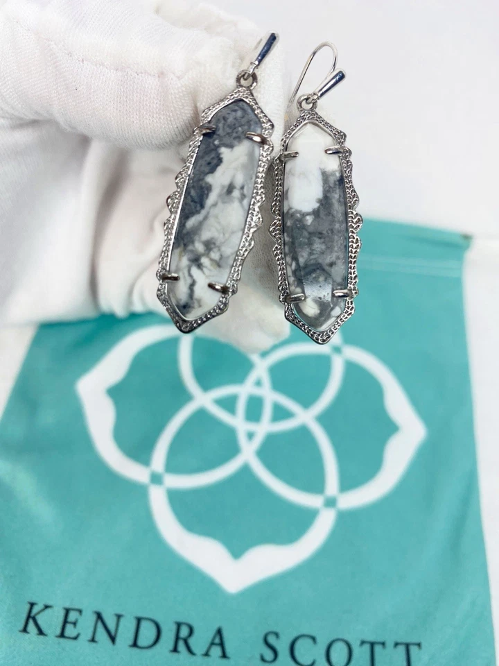 KENDRA SCOTT  White Marble Drop Earrings Silver Tone “Frances” - Image 4 of 4