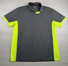 Nike Golf Polo Shirt Tour Performance Stretch Sleeve Gray Neon Yellow Mens L