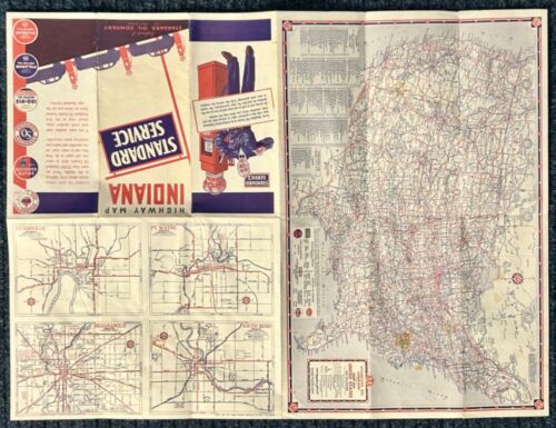 Vintage 1940’s? Standard Oil Co “INDIANA STANDARD SERVICE” Tri-Fold Highway Map - Picture 4 of 5