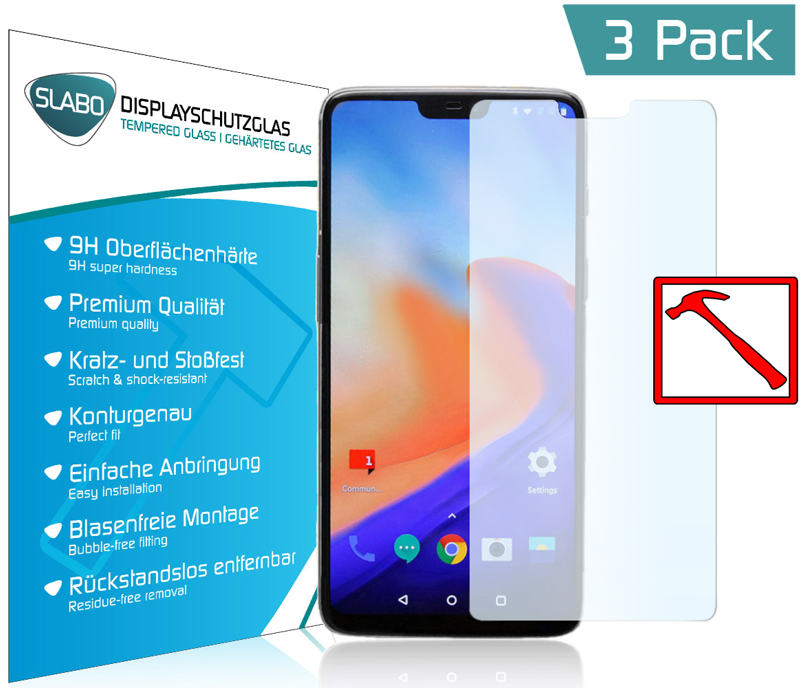 3 x Slabo PREMIUM Panzerfolie für OnePlus 6 KLAR Tempered Glass 9H