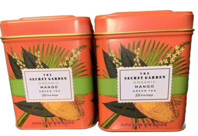 THE SECRET GARDEN    MANGO   ORGANIC GREEN TEA 100 tea bags = 2 tins