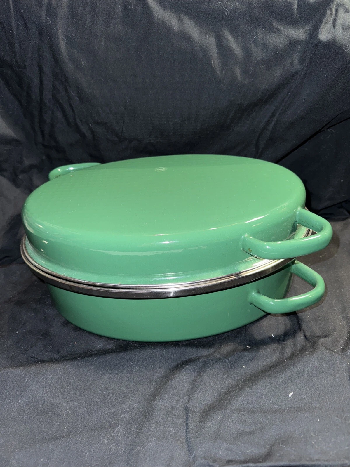 Rare Emerald Green Vintage Chantal Enamel on Steel Roaster Pan Dutch Lid