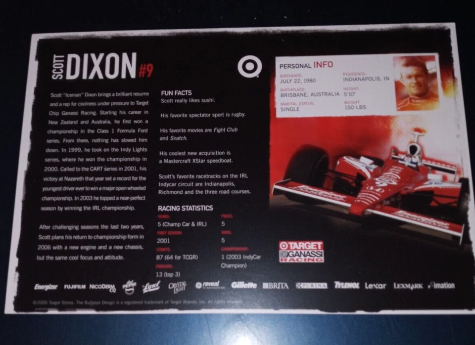 2006 Scott Dixon #9 Autographed Postcard Ganassi Racing near mint (see scan) - Image 2 of 2