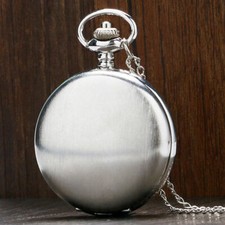 Silver Pocket Watch Analog Quartz Display Arabic Number Display Necklace Chain