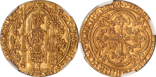 France Charles V (1364-1380) Gold Franc a Pied NGC MS-64