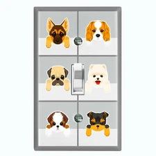 Metal Light Switch Cover Wall Plate Cute Dog Cube Gray DOG001