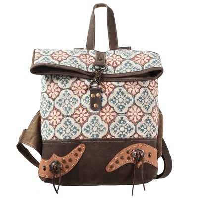 KB OHLAY KB377 Backpack Upcycled Canvas Genuine Leather women bag western