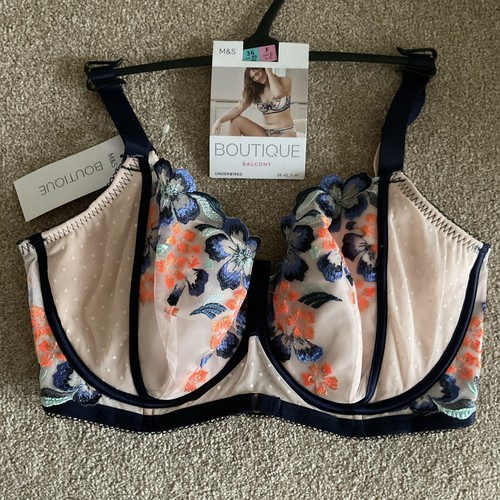 RRP £26 M&S Size 36F Boutique Isabella Embroidered Balcony Bra Pink Mix