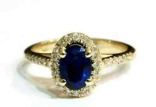 3Ct Oval Lab Created Blue Sapphire Halo Engagement Ring 14K Yellow Gold Plated