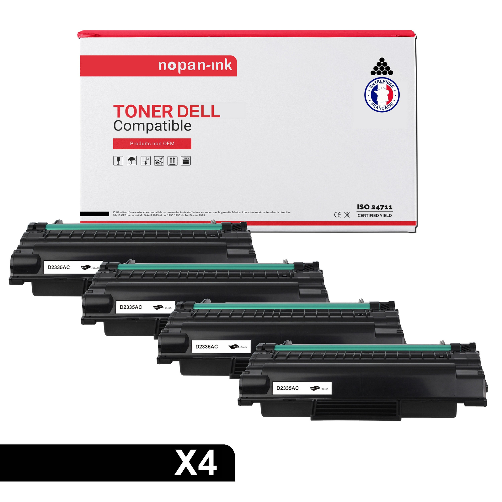 Toner 593-10330 Noir Compatible Dell Lot de 4 Consommables Laser pour Impression Monochrome