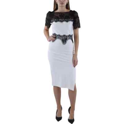 Beulah Womens Lace Trim MIDI Semi-Formal Cocktail and Party Dress, White, L  | eBay
