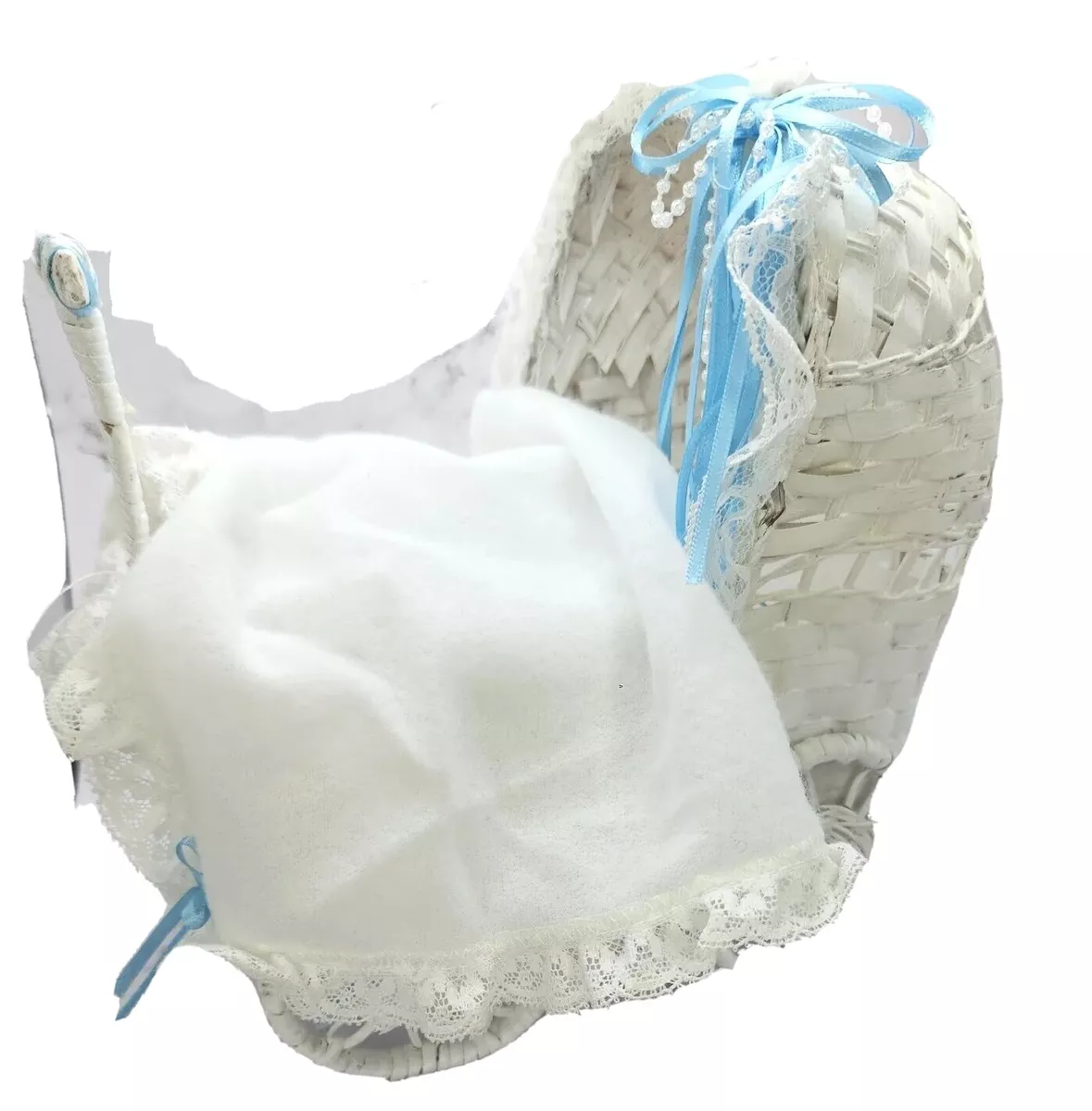 White wicker top baby carriage