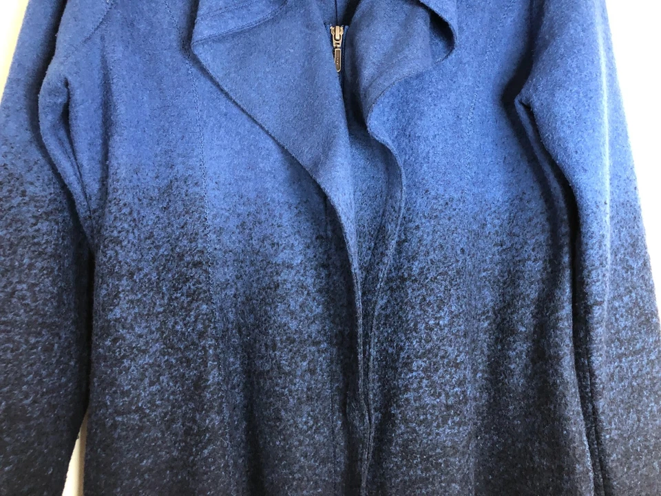Nic + Zoe Size XL Blue & Black Ombre Wool Blend Coat Shawl Collar & Pockets - Image 4 of 4