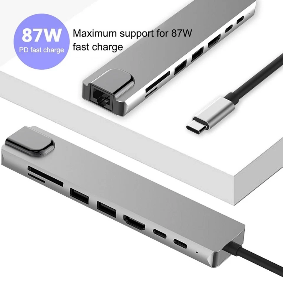 8 in 1 87W Multiport USB C Hub Type C USB3.0/USB2.0 Dock Station Adapter - Image 4 of 4