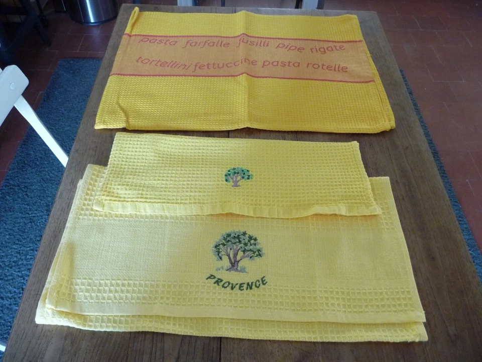 Lot de 3 Torchons nid d'abeille jaune orangé ( ref 15 ) - Photo 2/4