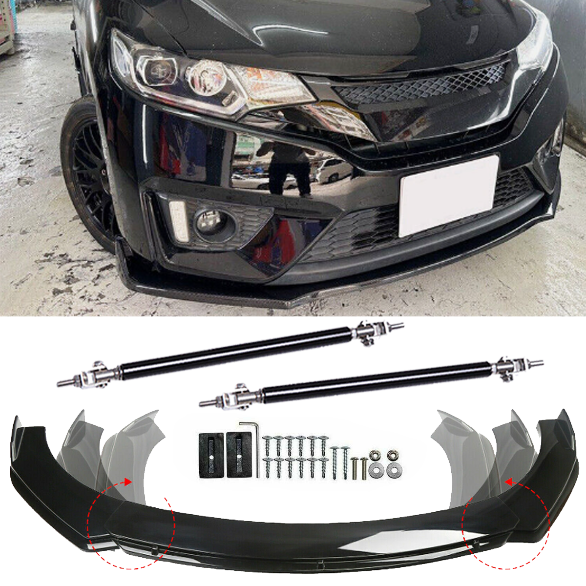 For Honda Fit 2006-20 Front Bumper Lip+Part Accessories Splitter Spoiler Body