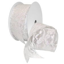 Wired Polyester Sabrina Lace Ribbon 2-1/2" x 20 yd Iridescent Whit