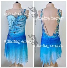 Ice Skating Adult Figure skating Dress Gymnastics Costume handmade blue dyeing