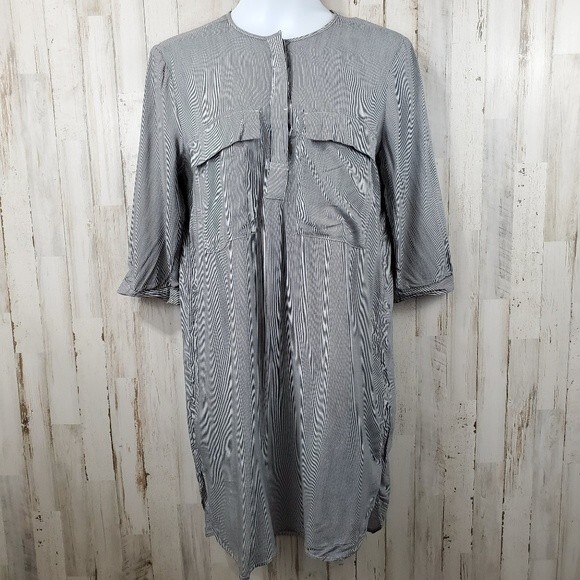 h&m viscose shirt dress H&M Womens Shirt Dress 6 Black White Striped 100% Viscose R18