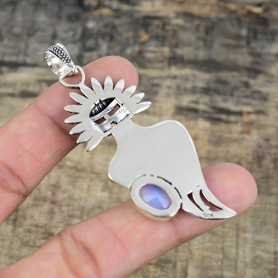 Pendente In Argento Sterling 925 Fatto A Mano In Opale Latteo Per Fidanzamento - Immagine 4 di 4