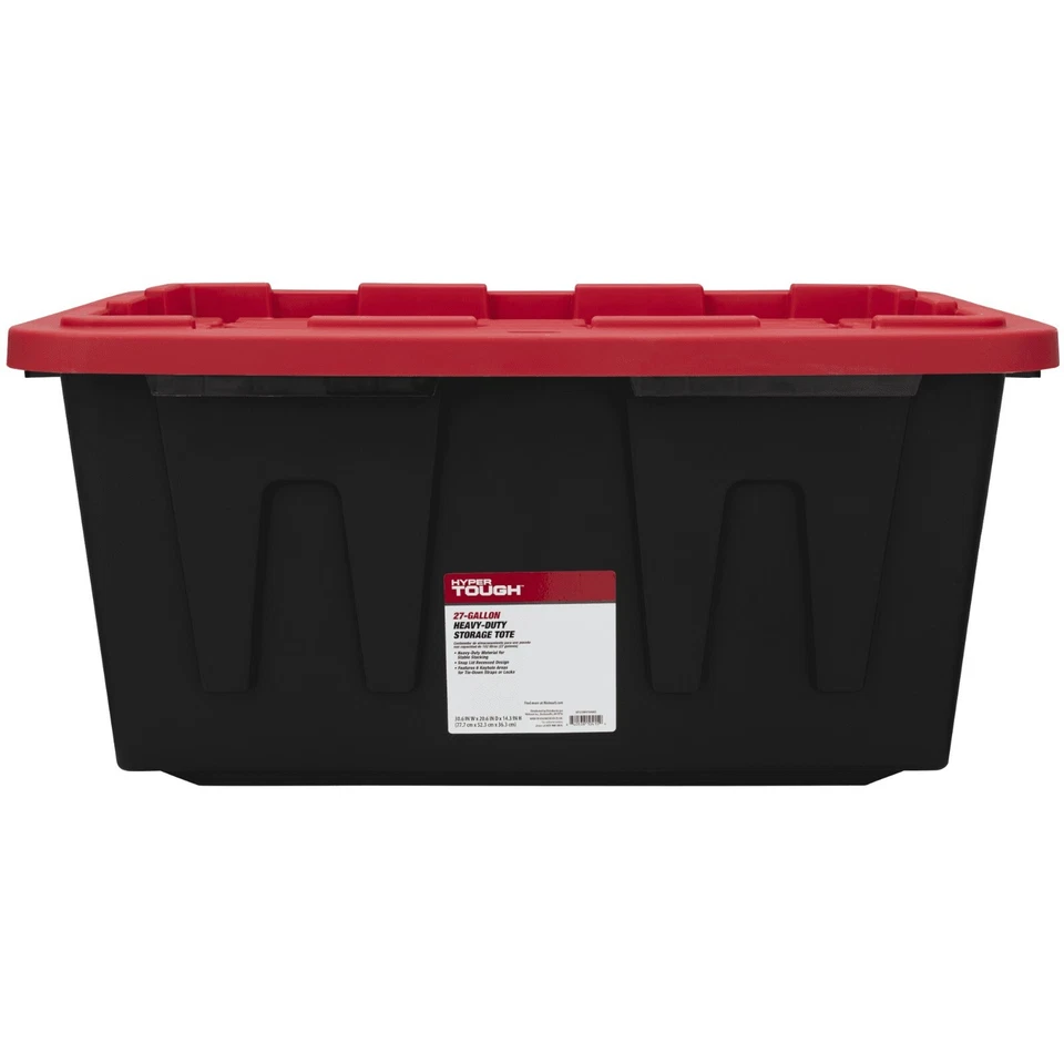 Pacote com 4 caixas de armazenamento empilháveis 27 gal preto/vermelho tampa de pressão caixa recipiente - Imagem 3 de 4