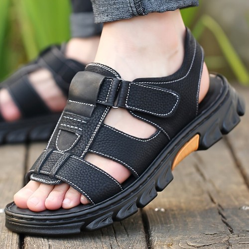 Sandalias de playa de verano huecas con punta abierta de cuero para hombre zapatos informales sin cordones talla - Imagen 7 de 16