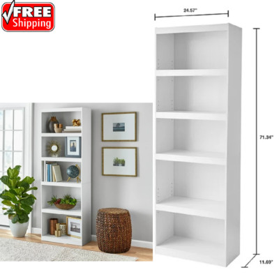 71  Tall Adjustable Framed 5-Shelf Wood Bookcase Storage Shelving Wide Bookshelf