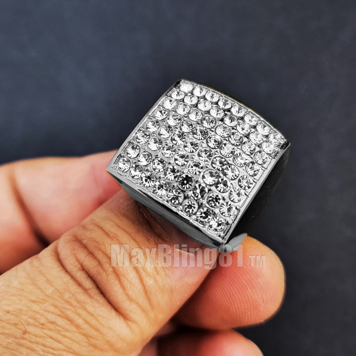 Men’s Hip Hop Stainless Steel Iced-Out Pinky Ring – Cubic Zirconia, Sizes 8-12