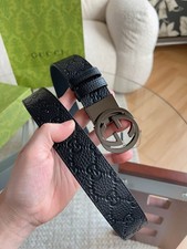 GG Men's Leather Belt GG Buckle Black Leather NEW