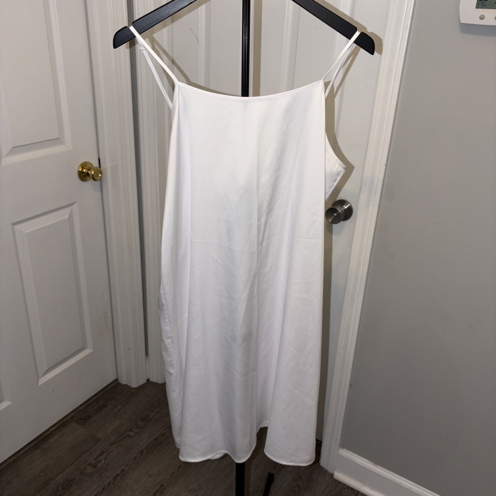 White minimalist slip dress/Gown Large Square Neck Line Adjustable Straps 90s