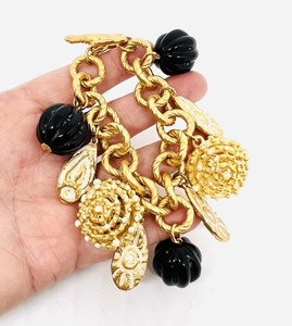 Authentic Chunky Matte Gold Plated & Enameled Dangling Charm Bracelet Vintage Jewelry