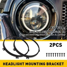 For 2007-2018 Jeep Wrangler JK Pair Black Front Headlight Mount Bracket Ring 2PC