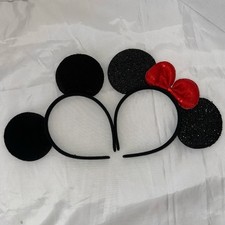 Disney Mickey  Minnie Mouse Ears Headband Set Wedding Couple Sequin Red Bow