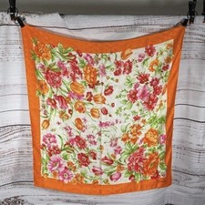 Vintage Tiffany Co 1980 s Women's Multicolor Orange Floral 100 Silk Scarf