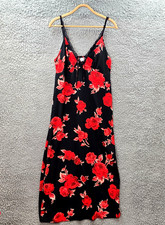 Asos Womens A-line Maxi Dress Size 12 Black Red Floral Sleeveless V-Neck