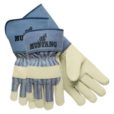 MCR Safety Mustang Leather Palm Gloves, Blue/cream, Large (Pack of 2), 1935l