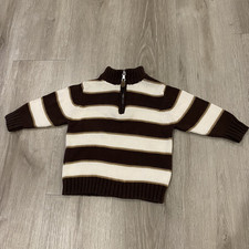 The Children's Place Brown and White Striped Quarter-Zip Knit Sweater