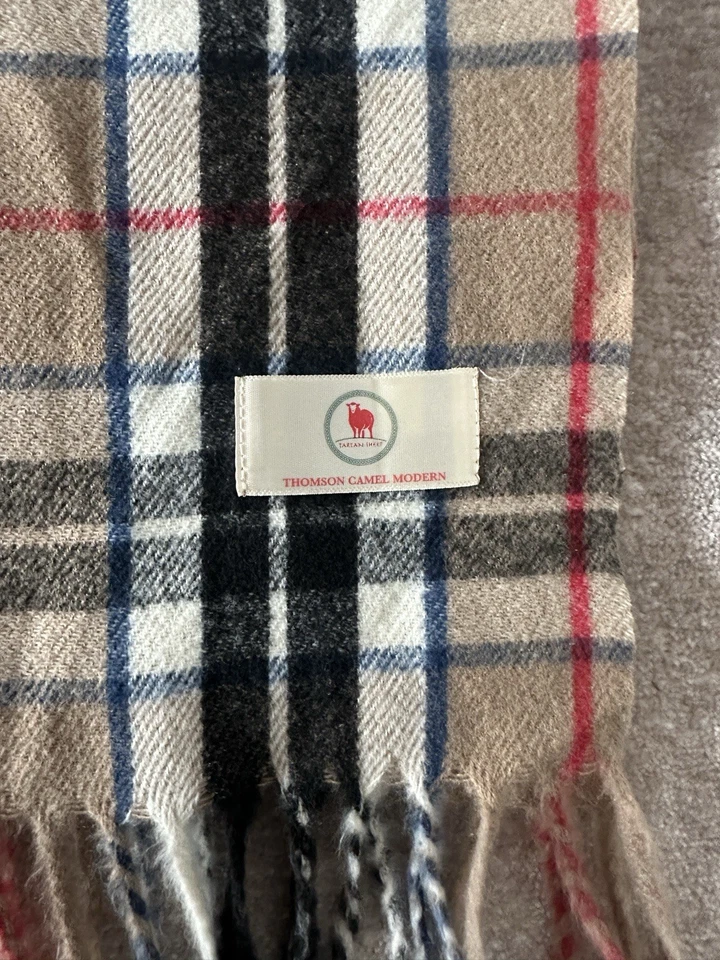 Tartan Thompson Camel Modern 70" Scarf Made Scotland Anti Itch Synthetic Fibre Foto 2 de 4
