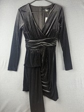 Nissa Evening Stud Embellished Black Velvet Dress Long Sleeves Size US 2