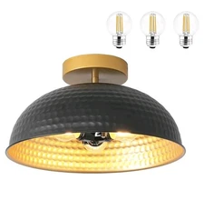 Jacklove Industrial Semi Flush Mount Black/Gold Hammered Ceiling 3- light 12" s