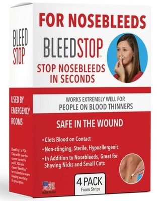 BleedStop  Nosebleed Strips   Fast Acting Blood 4 Count (Pack of 1), White 