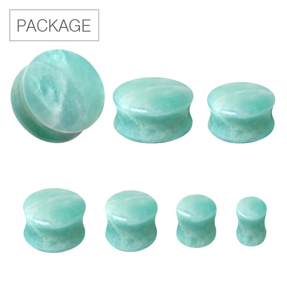 PAIR of Natural Amazonite Stone Saddle Plug — 第 2/4 张图片
