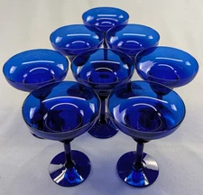 Margarita Glasses Set of 8 Cobalt Blue Hand Blown Glass Coupe Bar