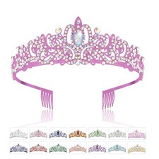 Silver Crown, Princess Tiara With Crystal, Queen Headband With Comb for AB Pink