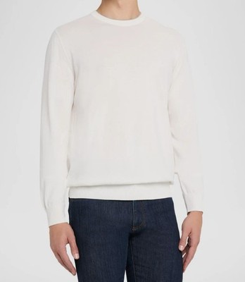 Canali Men's White Cotton Tipped Crewneck Sweater Size 50