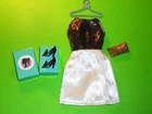 Vintage Barbie CLONE MOD BLACK GOLD ZIG ZAG METALLIC BODICE DRESS SHOES PURSE